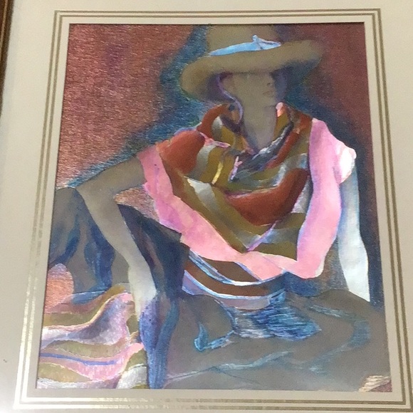 Rare Vintage Foil Etched Print of a Lady in a Scarf - Picture 2 of 4